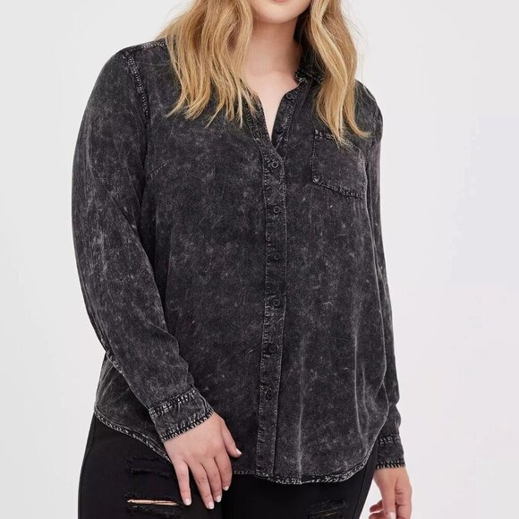 Womans Lizzie Rayon Twill Torrid Button-Up long sleeve Shirt Size 5 Gray - Picture 1 of 15
